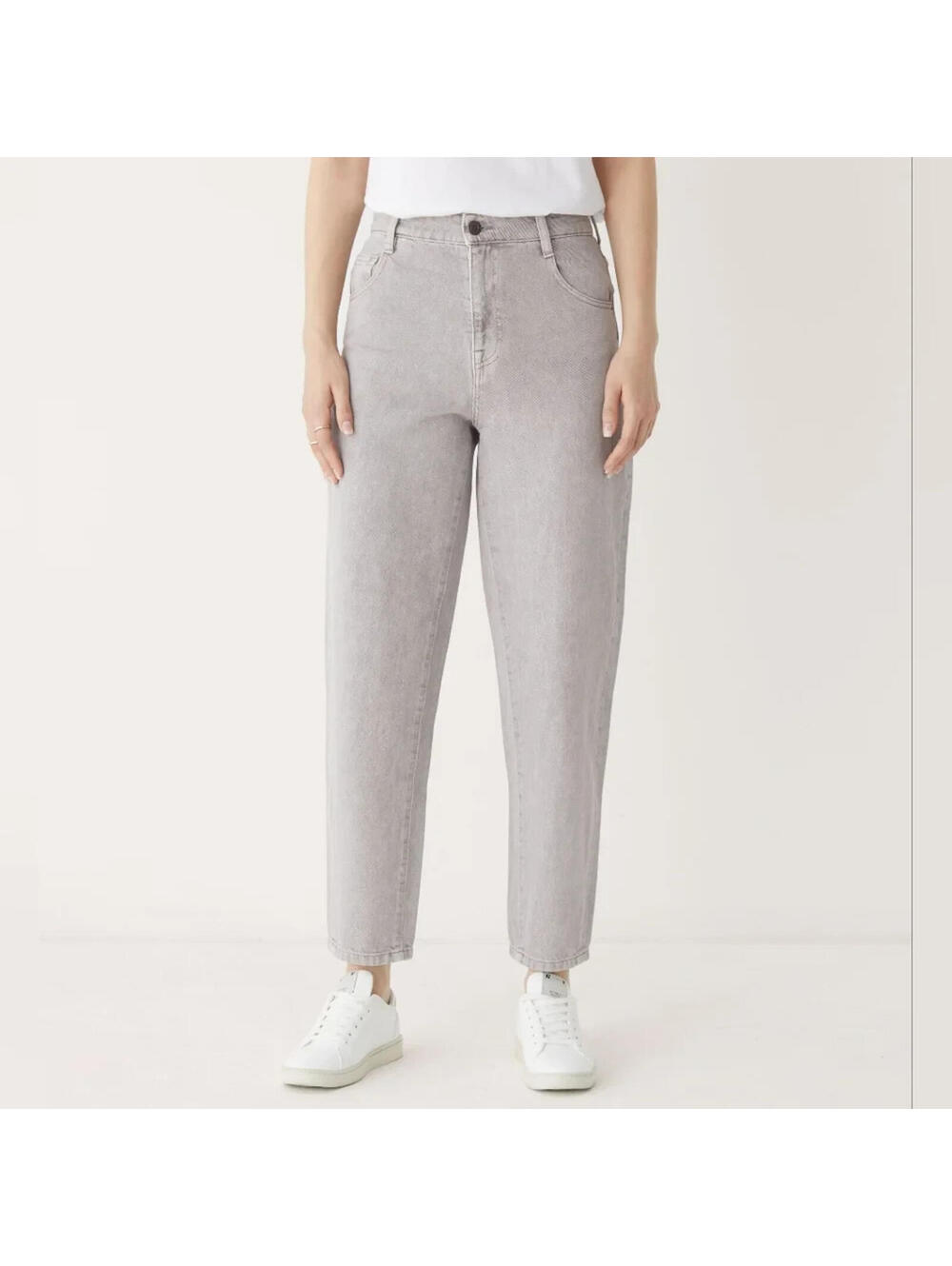 Frank And Oak Linda Balloon Jeans 30 Gray High Rise Tapered Barrel Leg Wide Deni